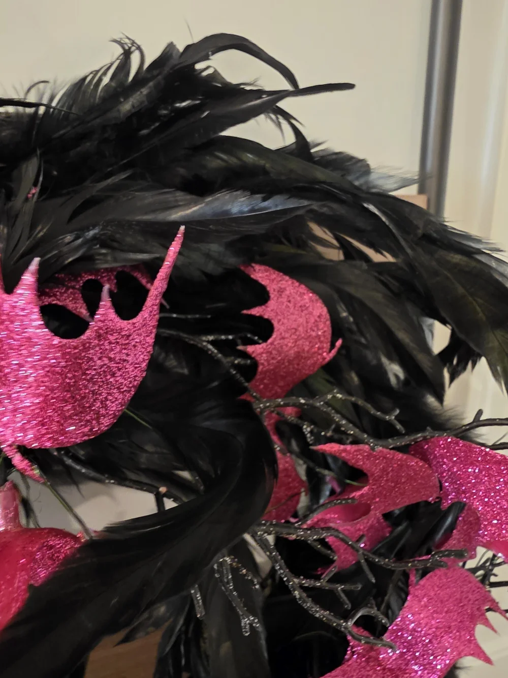 Pink and Black Feather Bat Wreath - Women Accessories